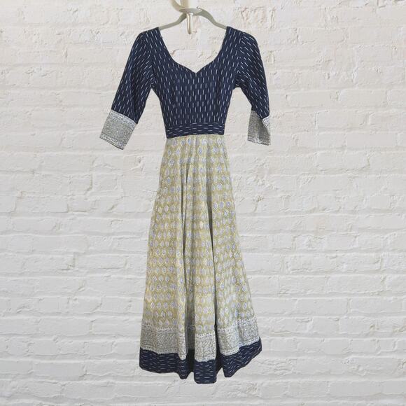 Vintage Indian Block Print Cotton Maxi Dress Cottagecore Prairie, Mint Condition - Picture 7 of 8